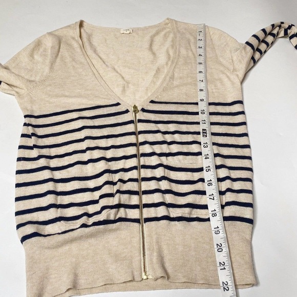 J Crew Beige Striped Wool Blend Zip Up V Neck Cardigan Sweater Size S Womens - Picture 7 of 8